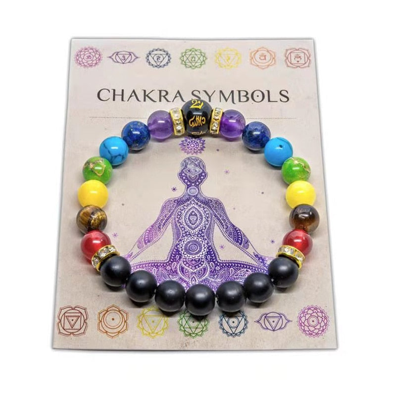 7 Chakra Bracelet with Meaning Card, Natural Crystal Healing Anxiety