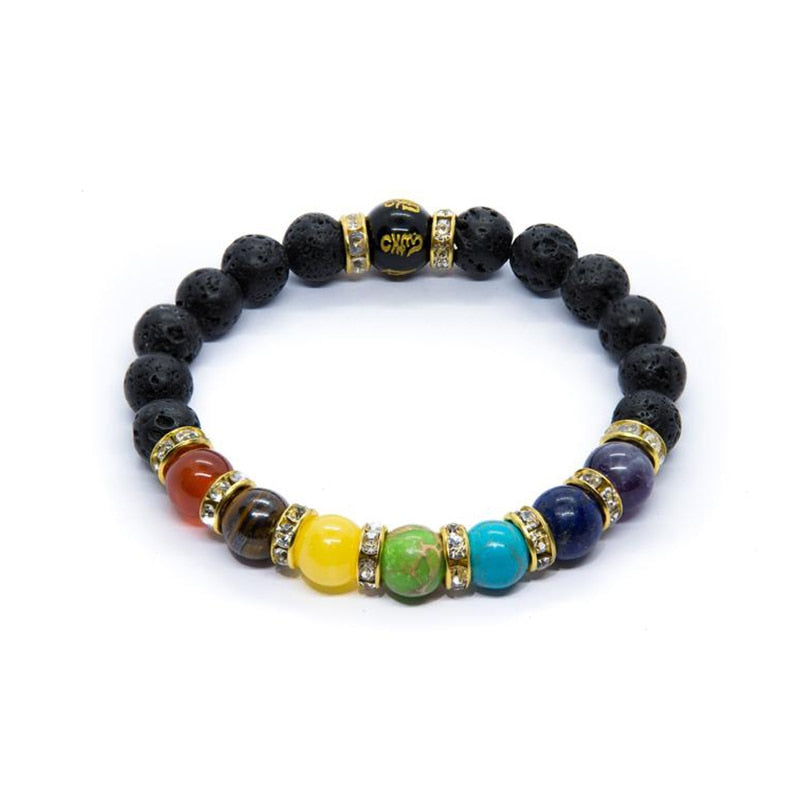 Natural Crystal 7 Chakra Healing Bracelet with Meaning Card