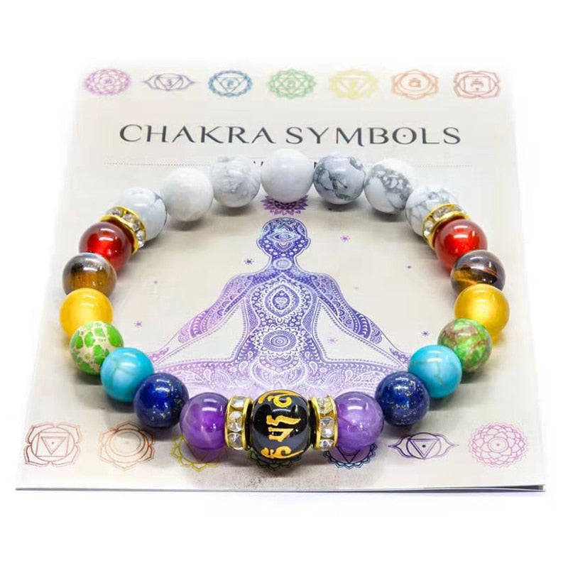 Natural Crystal 7 Chakra Healing Bracelet with Meaning Card