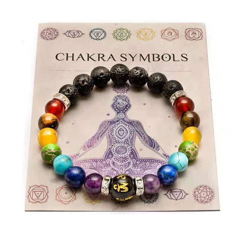 7 Chakra Bracelet with Meaning Card, Natural Crystal Healing Anxiety