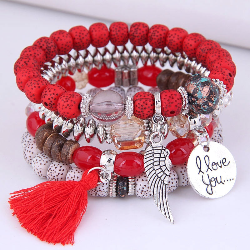 Crystal Bohemian Multicolor Pink Crystal Beads Bracelets