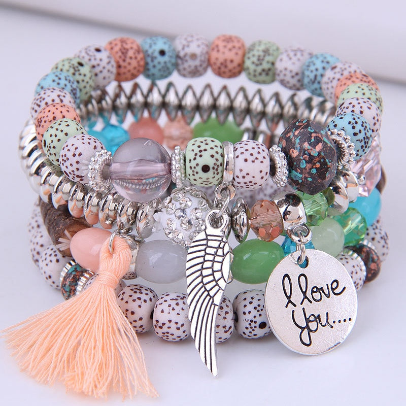 Crystal Bohemian Multicolor Pink Crystal Beads Bracelets