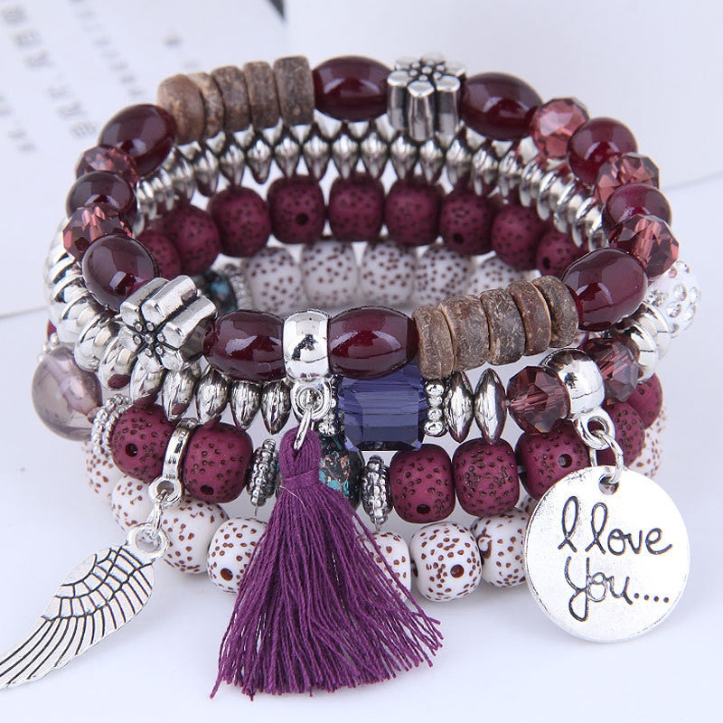 Crystal Bohemian Multicolor Pink Crystal Beads Bracelets