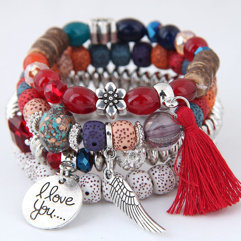 Crystal Bohemian Multicolor Pink Crystal Beads Bracelets