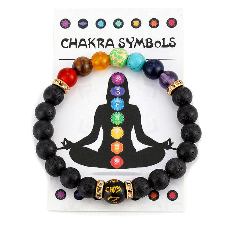 Natural Crystal 7 Chakra Healing Bracelet with Meaning Card