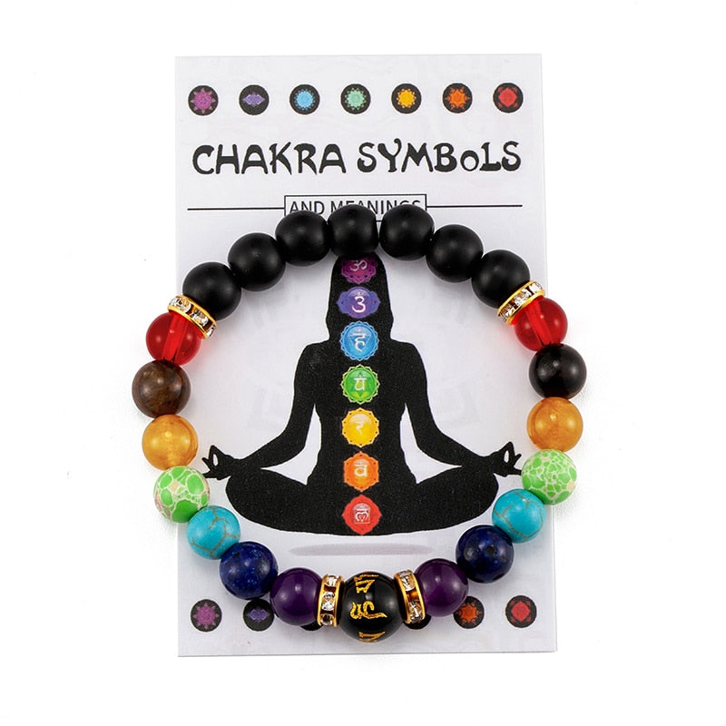 Natural Crystal 7 Chakra Healing Bracelet with Meaning Card