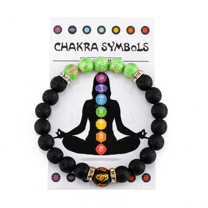 Natural Crystal 7 Chakra Healing Bracelet with Meaning Card