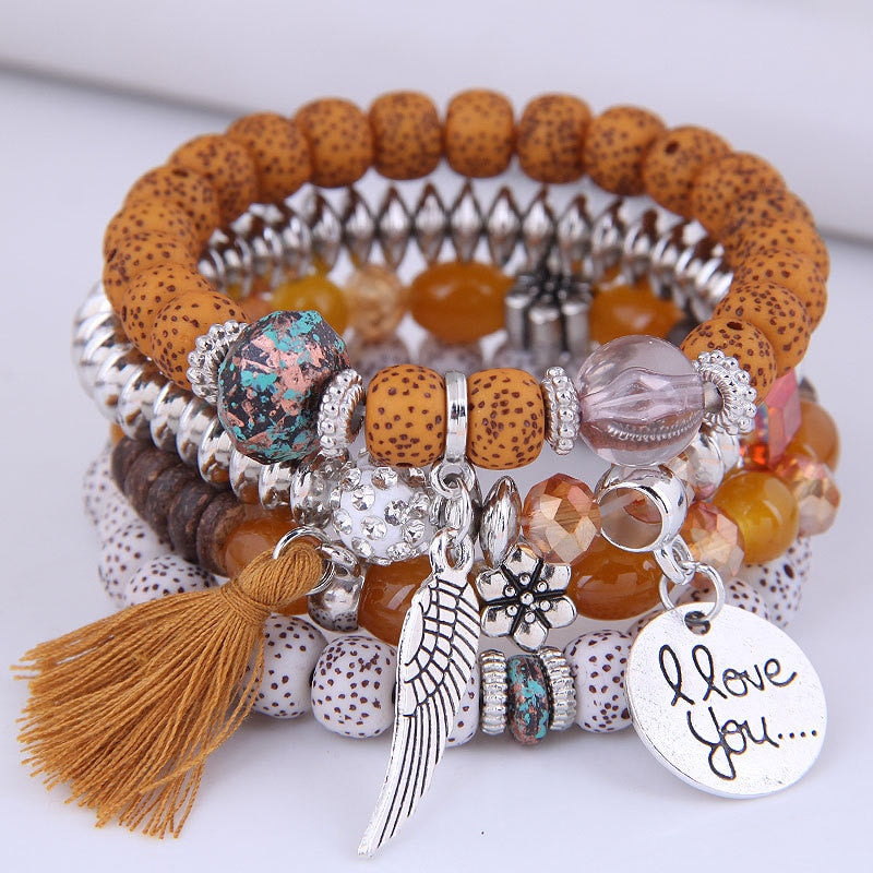 Crystal Bohemian Multicolor Pink Crystal Beads Bracelets