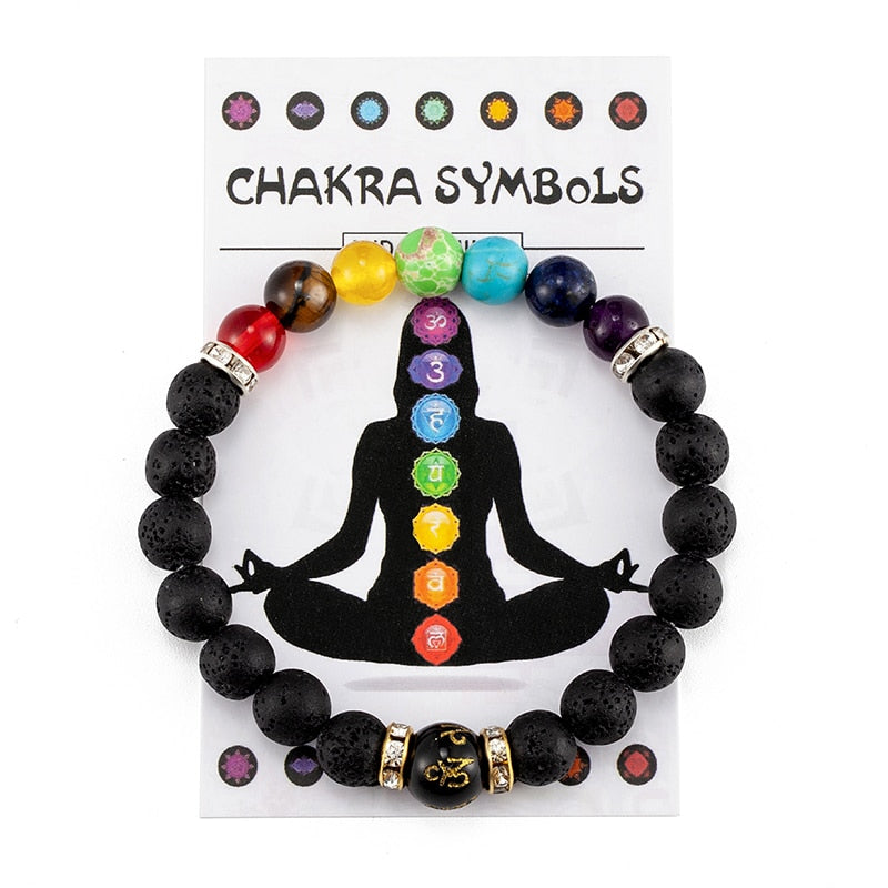 Natural Crystal 7 Chakra Healing Bracelet with Meaning Card