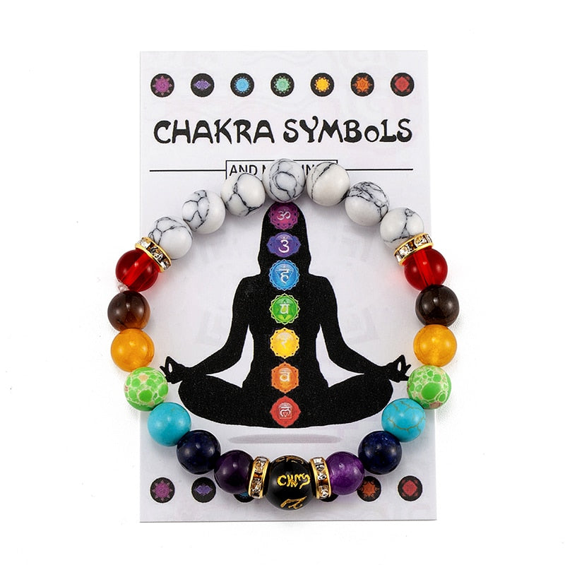 Natural Crystal 7 Chakra Healing Bracelet with Meaning Card