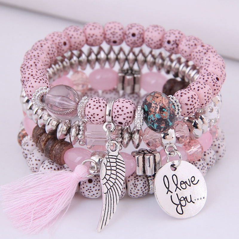 Crystal Bohemian Multicolor Pink Crystal Beads Bracelets